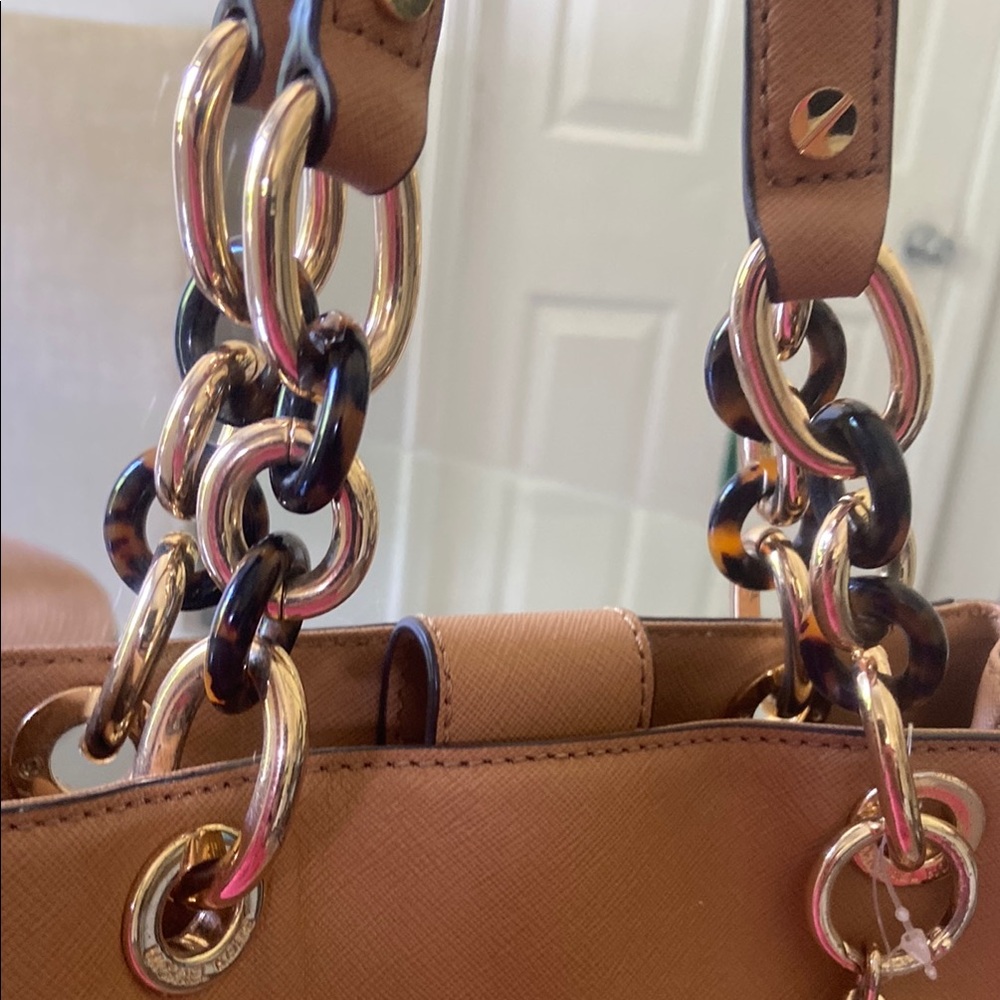 Michael Kors Brown Saffiano Leather Satchel with Gold Hardware - Picture 7 of 8